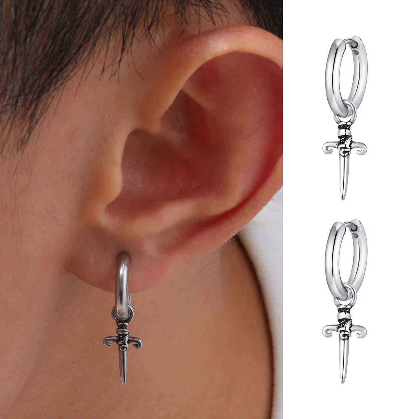 Boucle d'oreille croix homme