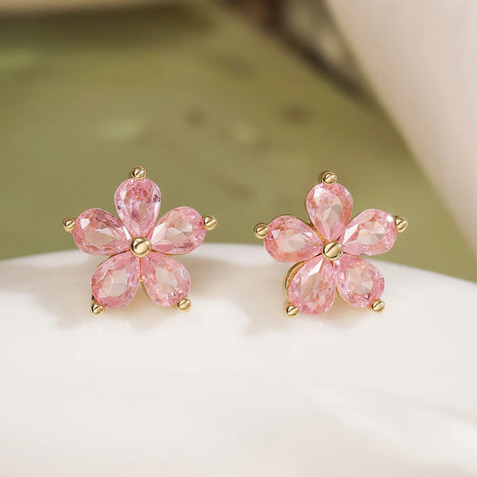 Boucle d'oreille fleur rose