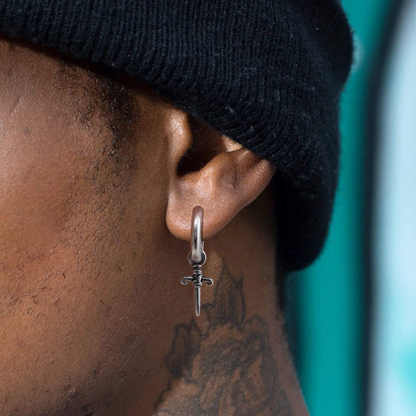 Boucle d'oreille croix homme